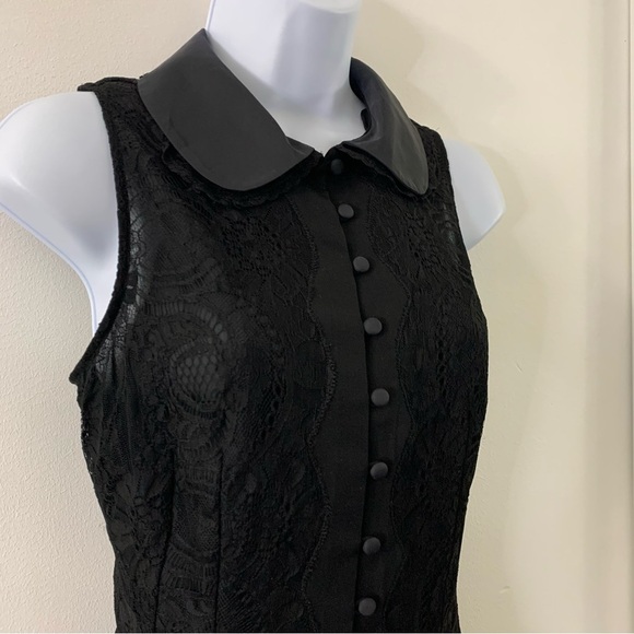 Goth Dark Academia Steampunk Pirate Black Lace Collared Sleeveless Waistcoat - Picture 5 of 15